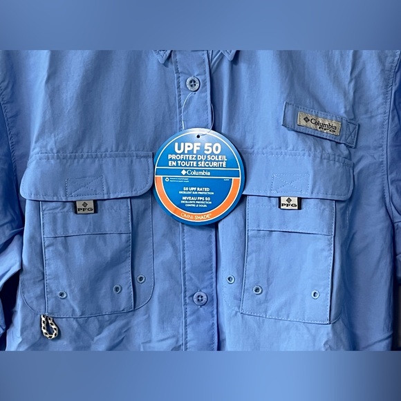 NWT Columbia Women's Bahama Light Blue Long Sleeve PFG Fishing Shirt. Size S/P. - Picture 4 of 12